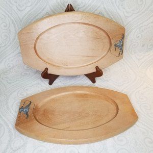 1960s AC Fabricators Town & Country Ware Wood Steak Serving Platters Longhorn